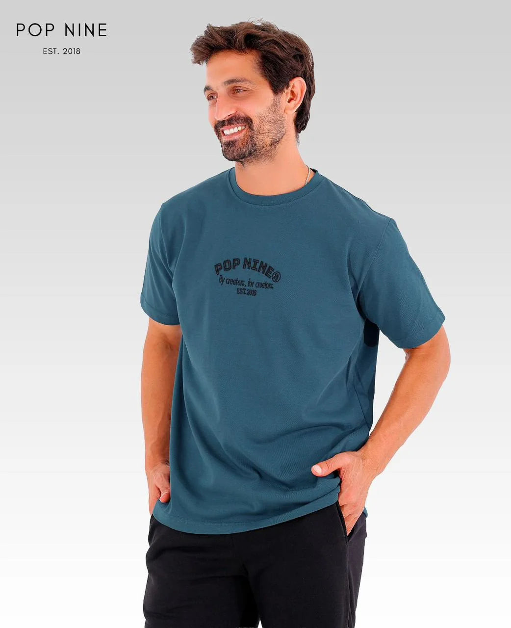 Popnine Identity Tee | Petrol Blue | 1